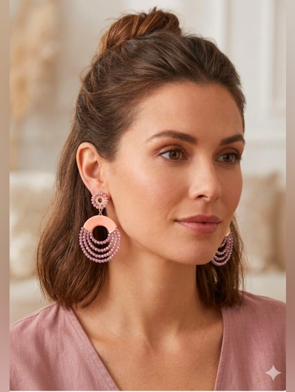 NWOT! Pink Mauve Crystal Glass Draped Post Circle Dangle Earrings